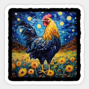 Starry Night Chicken Whimsy, Tee Triumph for Feathered Fanatics Sticker